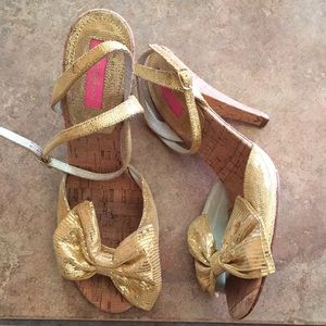 Gold Bow Tie Betsey Johnson Fran Heel Cork Sandal